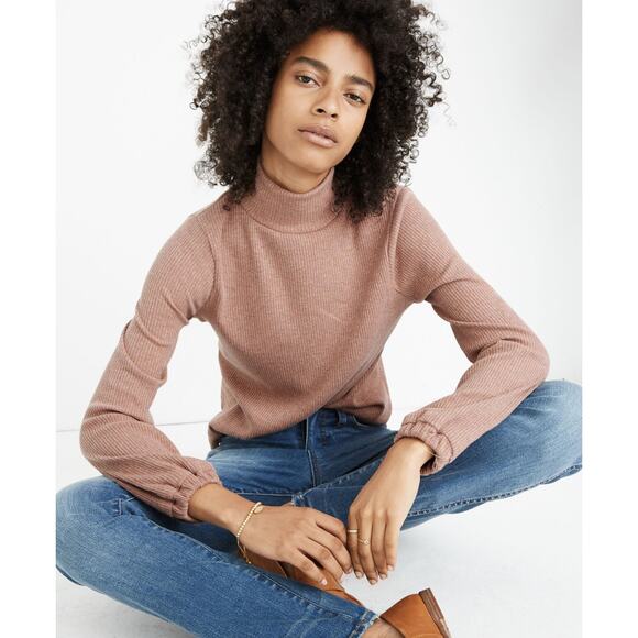 Madewell Sweaters - Madewell Heathered Bubble Sleeve Swing Turtleneck Sweater Small Mauve Pink